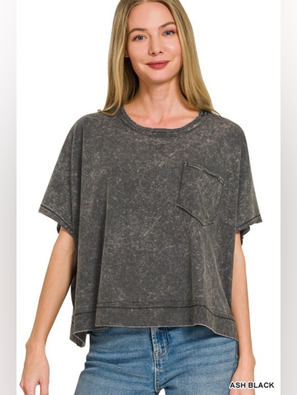 Zenana Washed Charcoal Short Sleeve Boxy Tee